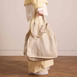 Manfield Beige & zilver gestreepte shopper^ Shoppers