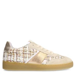 Manfield Beige bouclé sneakers met gouden details^DAMES Sneakers