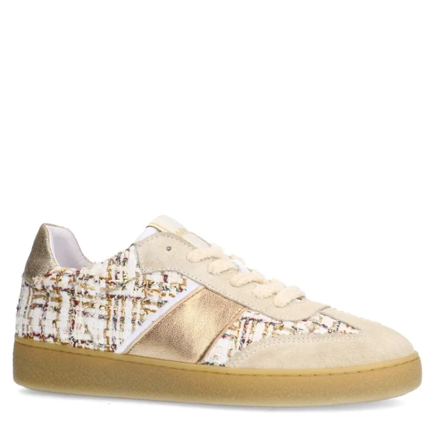 Manfield Beige bouclé sneakers met gouden details^DAMES Sneakers