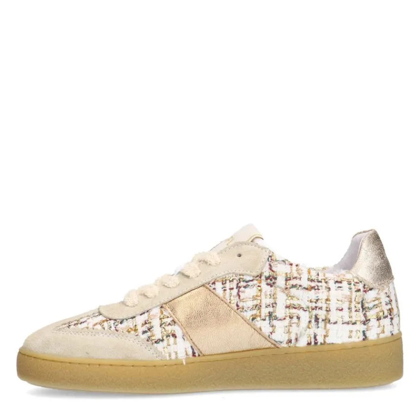 Manfield Beige bouclé sneakers met gouden details^DAMES Sneakers