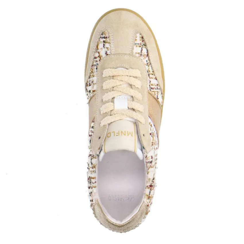 Manfield Beige bouclé sneakers met gouden details^DAMES Sneakers