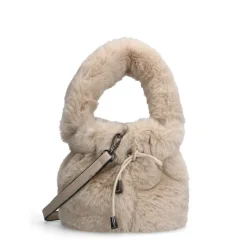 Manfield Beige fake fur mini handtas^ Handtassen