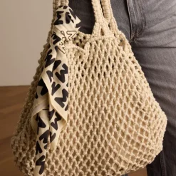 Manfield Beige gevlochten shopper^ Shoppers