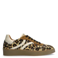 Manfield Beige leopard sneakers met ponytail^DAMES Sneakers