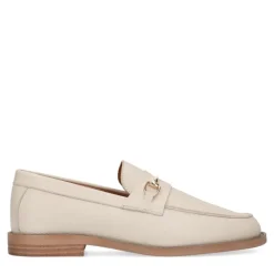 Manfield Beige leren loafers met goudkleurig detail^DAMES Loafers
