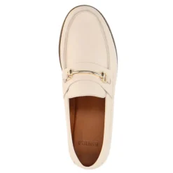 Manfield Beige leren loafers met goudkleurig detail^DAMES Loafers