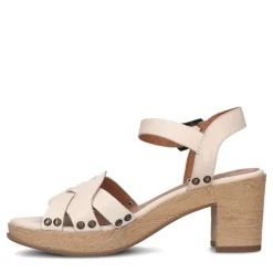 No Stress Beige leren sandalen met blokhak^DAMES Sandalen