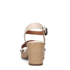 No Stress Beige leren sandalen met blokhak^DAMES Sandalen