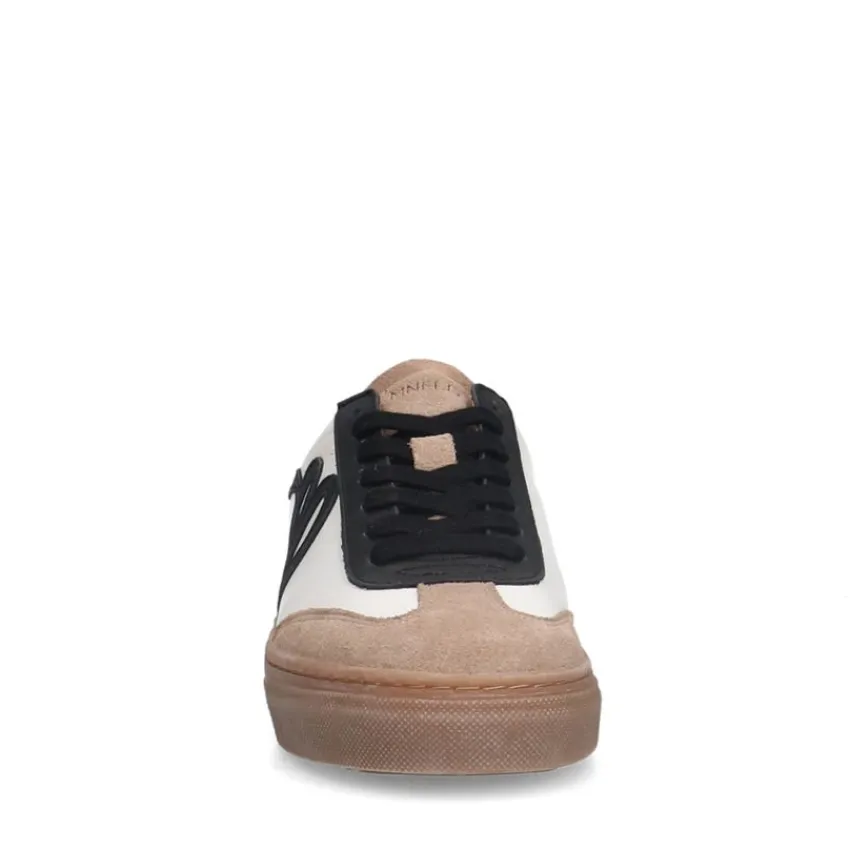 Manfield Beige leren sneakers^DAMES Sneakers