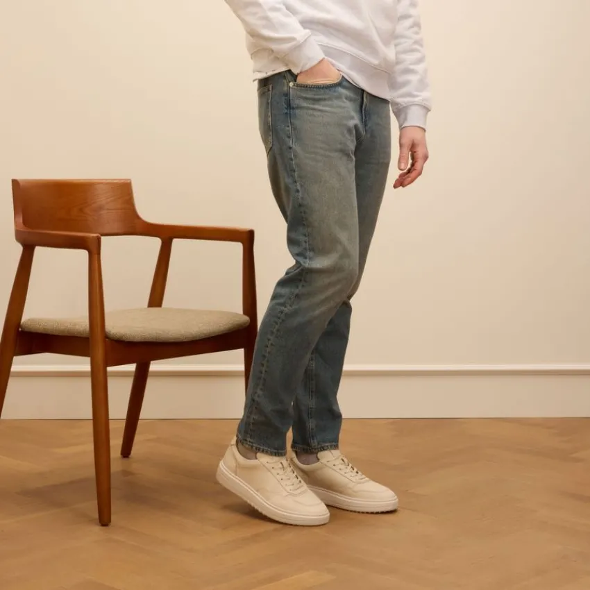 Manfield Beige leren sneakers^Heren Sneakers