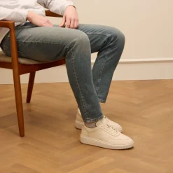 Manfield Beige leren sneakers^Heren Sneakers