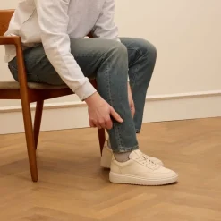 Manfield Beige leren sneakers^Heren Sneakers