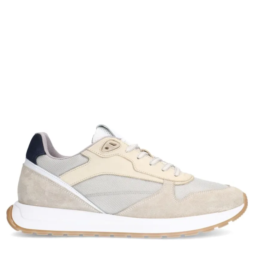 Manfield Beige leren sneakers^Heren Sneakers
