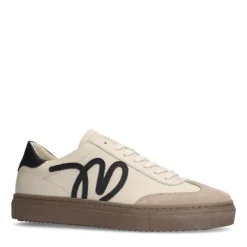 Manfield Beige leren sneakers^DAMES Sneakers