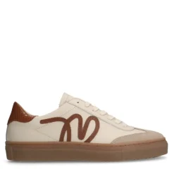 Manfield Beige leren sneakers met suède details^DAMES Sneakers