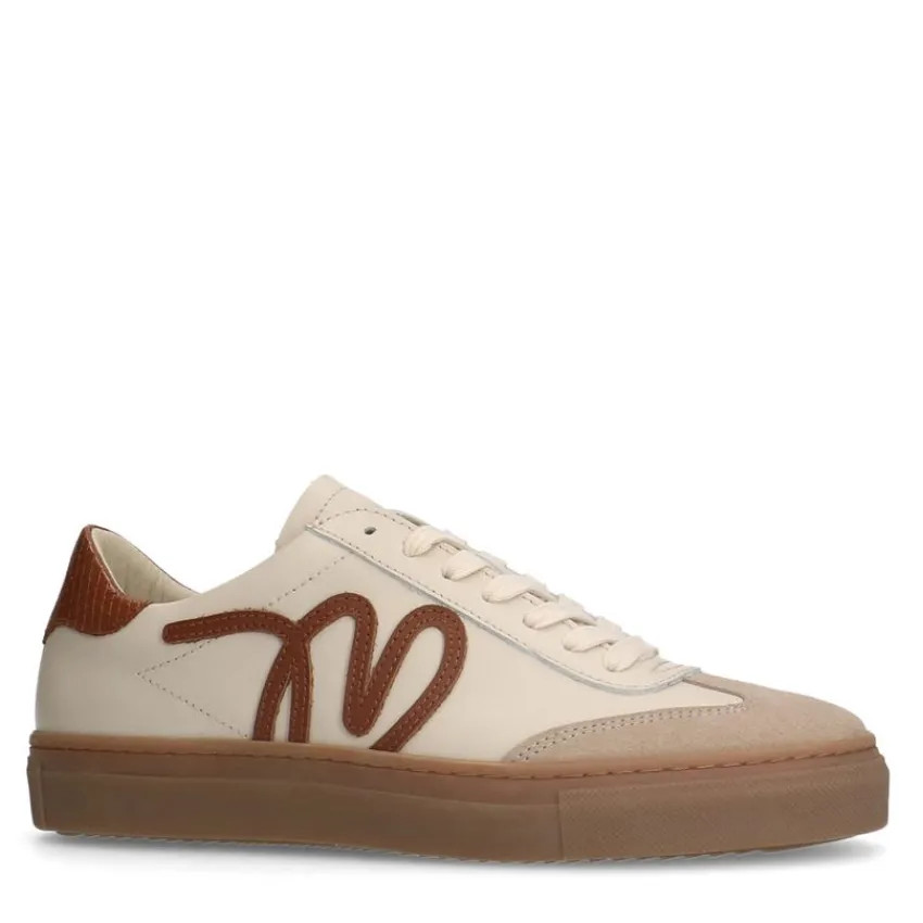 Manfield Beige leren sneakers met suède details^DAMES Sneakers