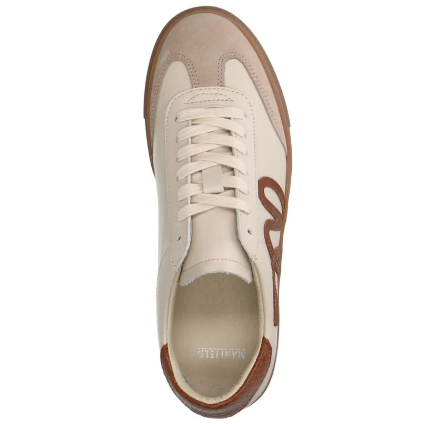 Manfield Beige leren sneakers met suède details^DAMES Sneakers