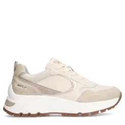 Manfield Beige leren sneakers met suède details^DAMES Sneakers