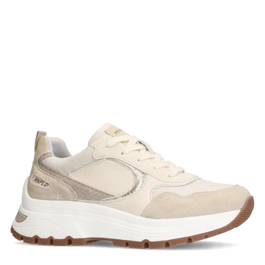 Manfield Beige leren sneakers met suède details^DAMES Sneakers