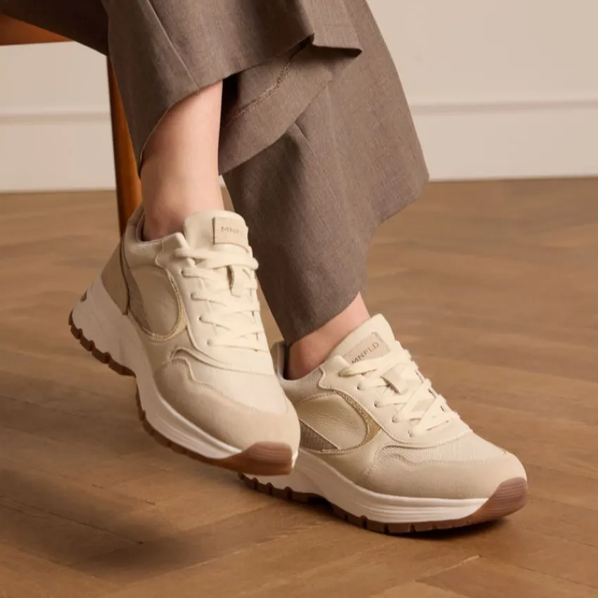 Manfield Beige leren sneakers met suède details^DAMES Sneakers