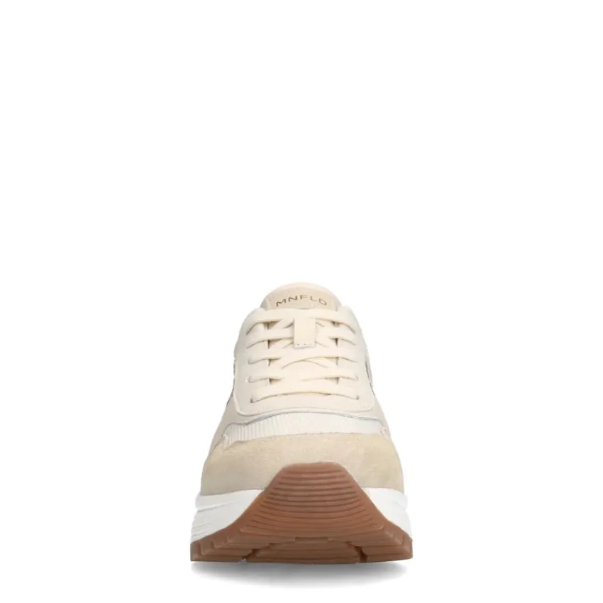 Manfield Beige leren sneakers met suède details^DAMES Sneakers