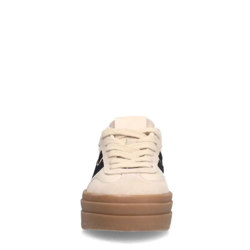 Manfield Beige leren sneakers met suède details^DAMES Sneakers