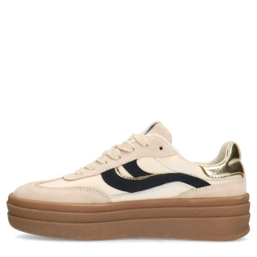Manfield Beige leren sneakers met suède details^DAMES Sneakers