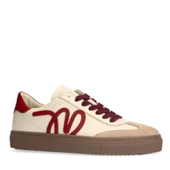 Manfield Beige leren sneakers met burgundy details^DAMES Sneakers