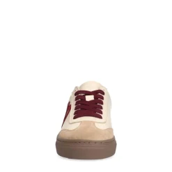 Manfield Beige leren sneakers met burgundy details^DAMES Sneakers