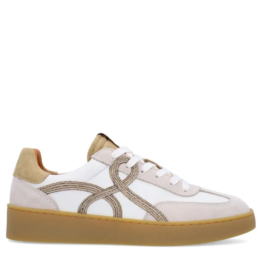 Manfield Beige leren sneakers met suède details^DAMES Sneakers