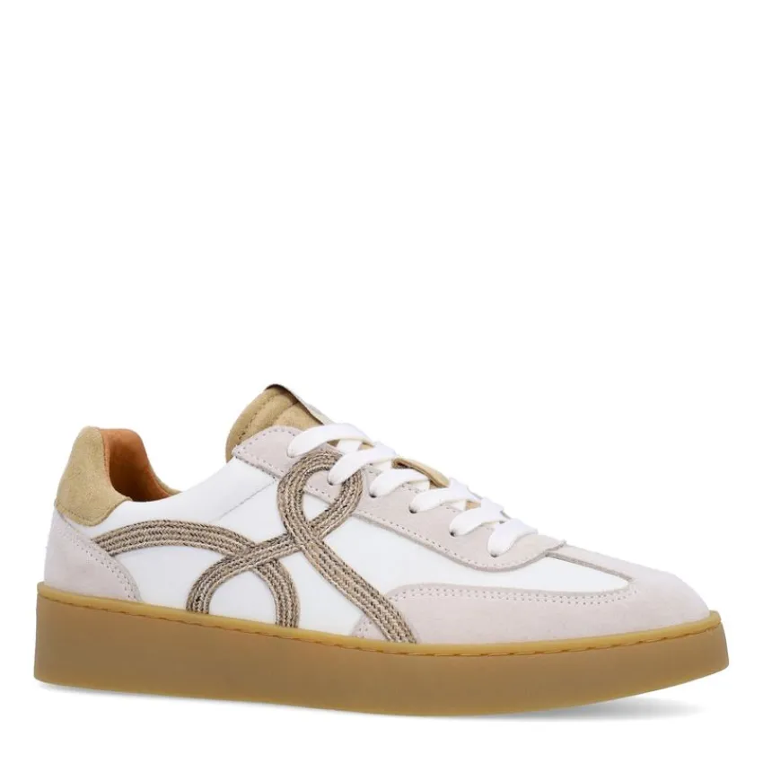 Manfield Beige leren sneakers met suède details^DAMES Sneakers