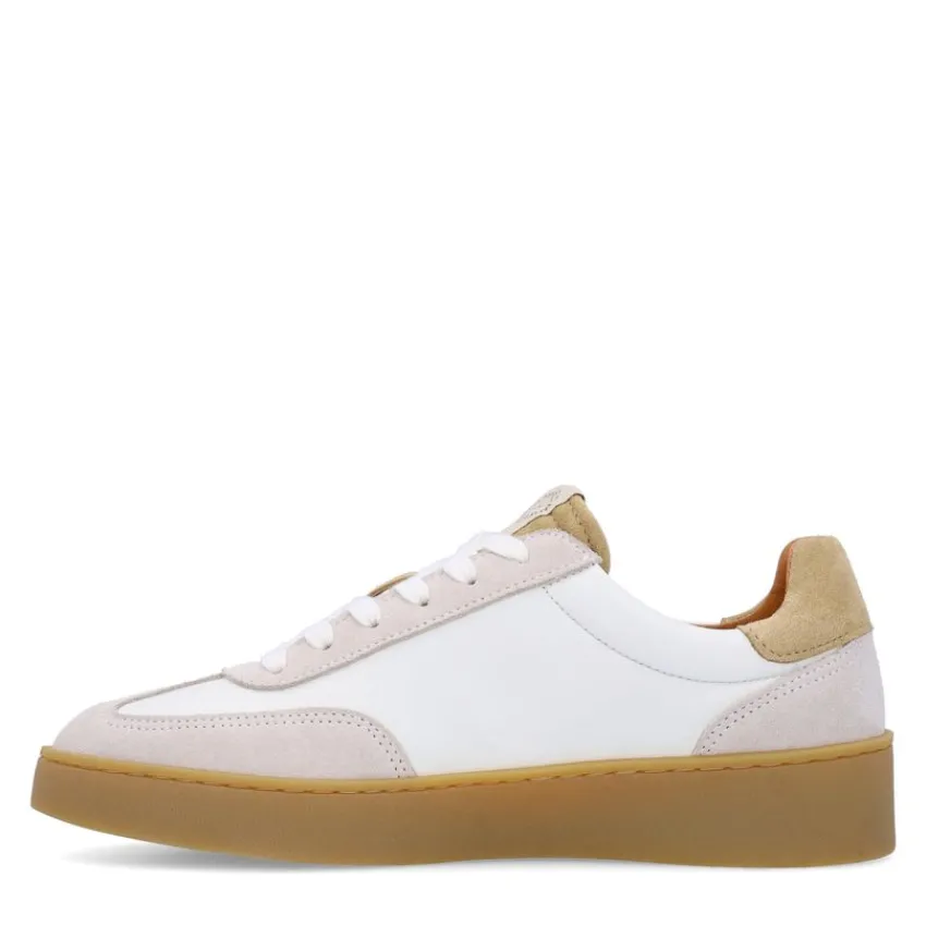 Manfield Beige leren sneakers met suède details^DAMES Sneakers