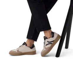 Manfield Beige leren sneakers met suède details^DAMES Sneakers