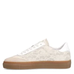 Manfield Beige leren sneakers met kanten details^DAMES Sneakers