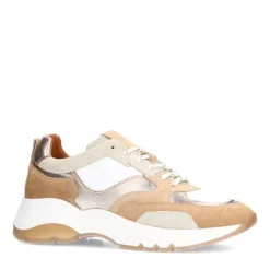 Manfield Beige leren sneakers met witte details^DAMES Sneakers