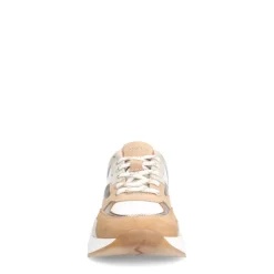Manfield Beige leren sneakers met witte details^DAMES Sneakers