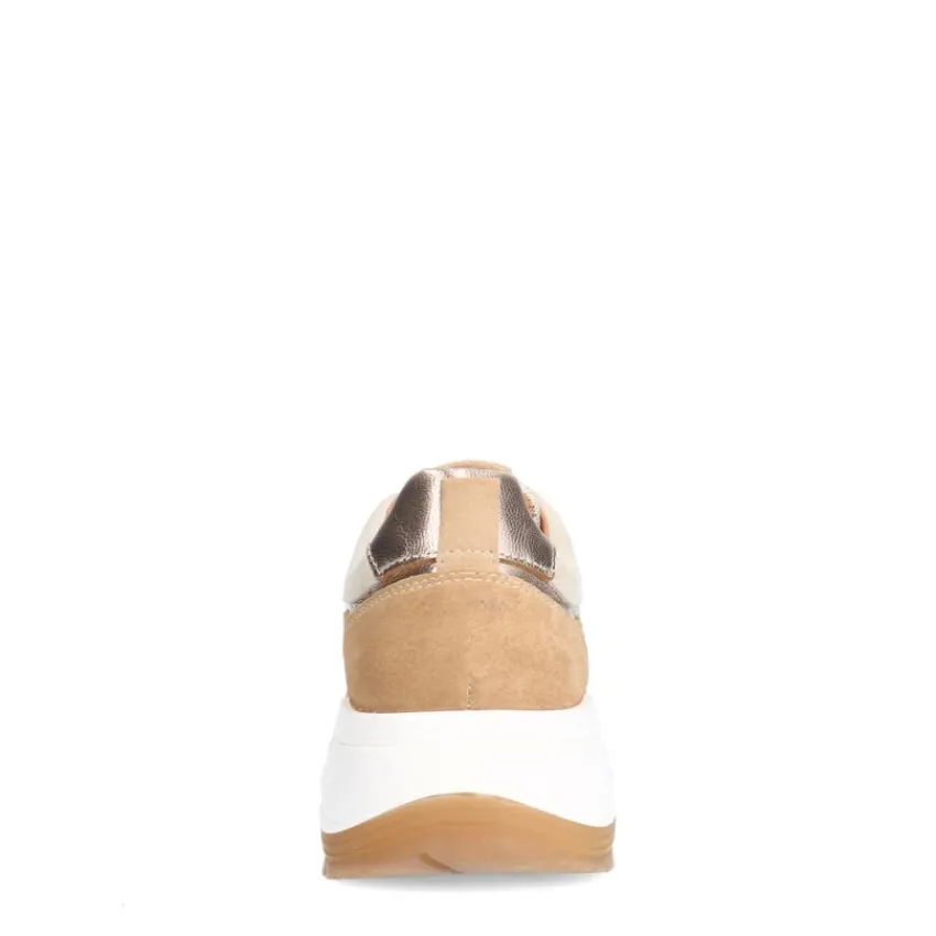 Manfield Beige leren sneakers met witte details^DAMES Sneakers
