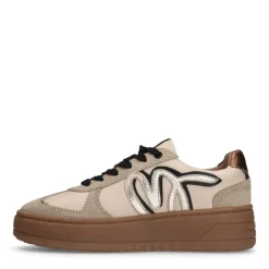 Manfield Beige leren sneakers met gouden details^DAMES Sneakers