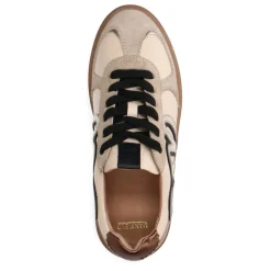 Manfield Beige leren sneakers met gouden details^DAMES Sneakers