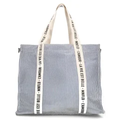 Manfield Beige navy gestreepte shopper^ Shoppers