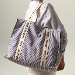 Manfield Beige navy gestreepte shopper^ Shoppers