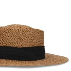 Manfield Beige raffia hoed met zwarte band^ Hoeden & Petten