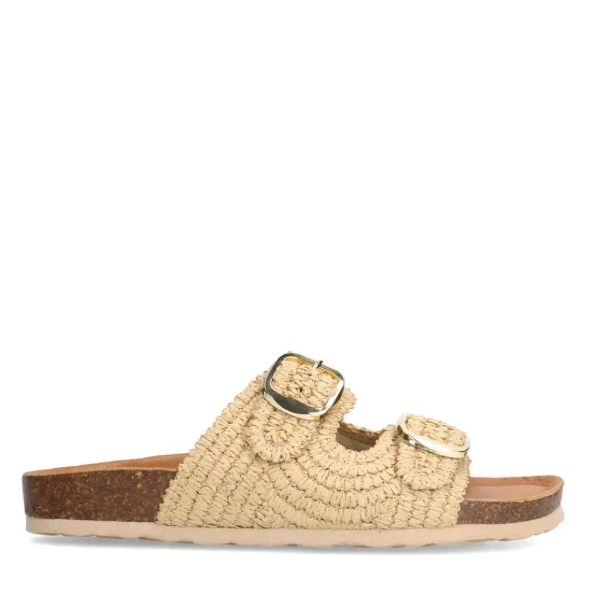 Manfield Beige raffia slippers^DAMES Slippers