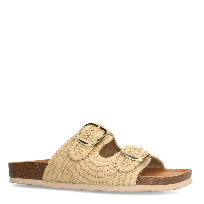 Manfield Beige raffia slippers^DAMES Slippers