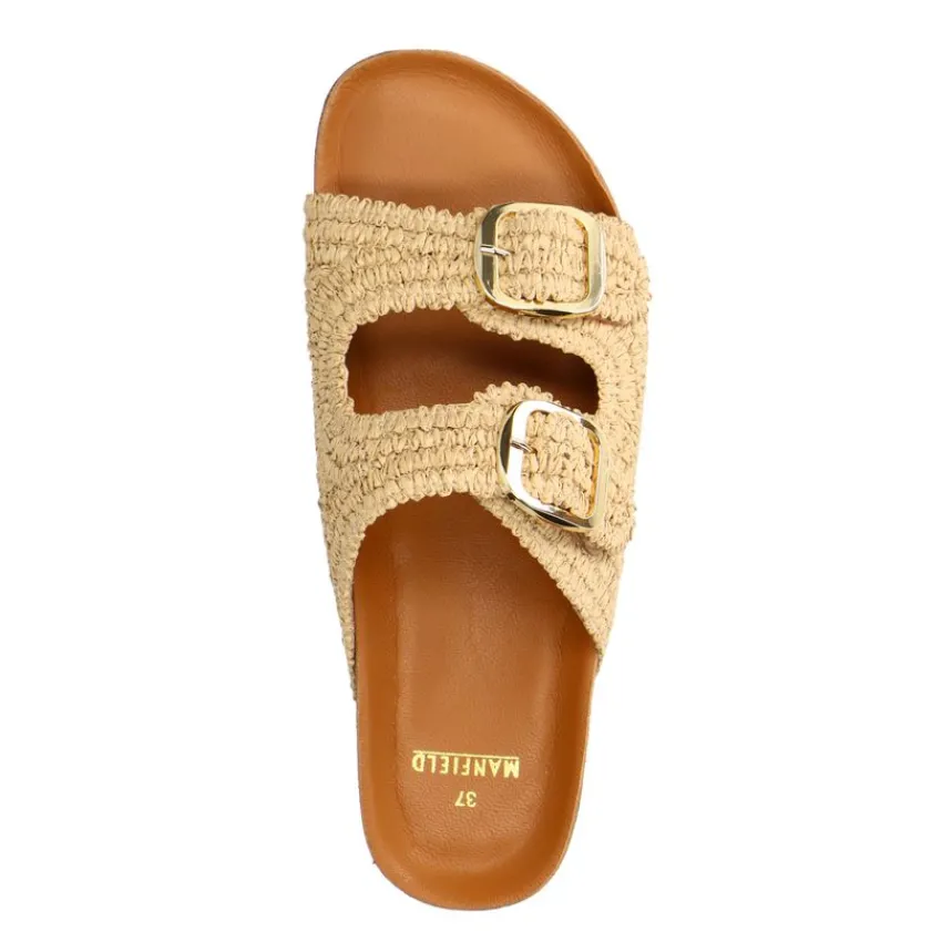 Manfield Beige raffia slippers^DAMES Slippers