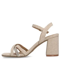 Manfield Beige sandalen met hak met strass detail^DAMES Sandalen