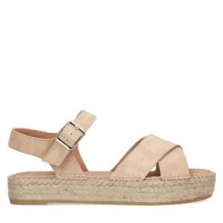Manfield Beige sandalen met suède banden^DAMES Espadrilles|Sandalen