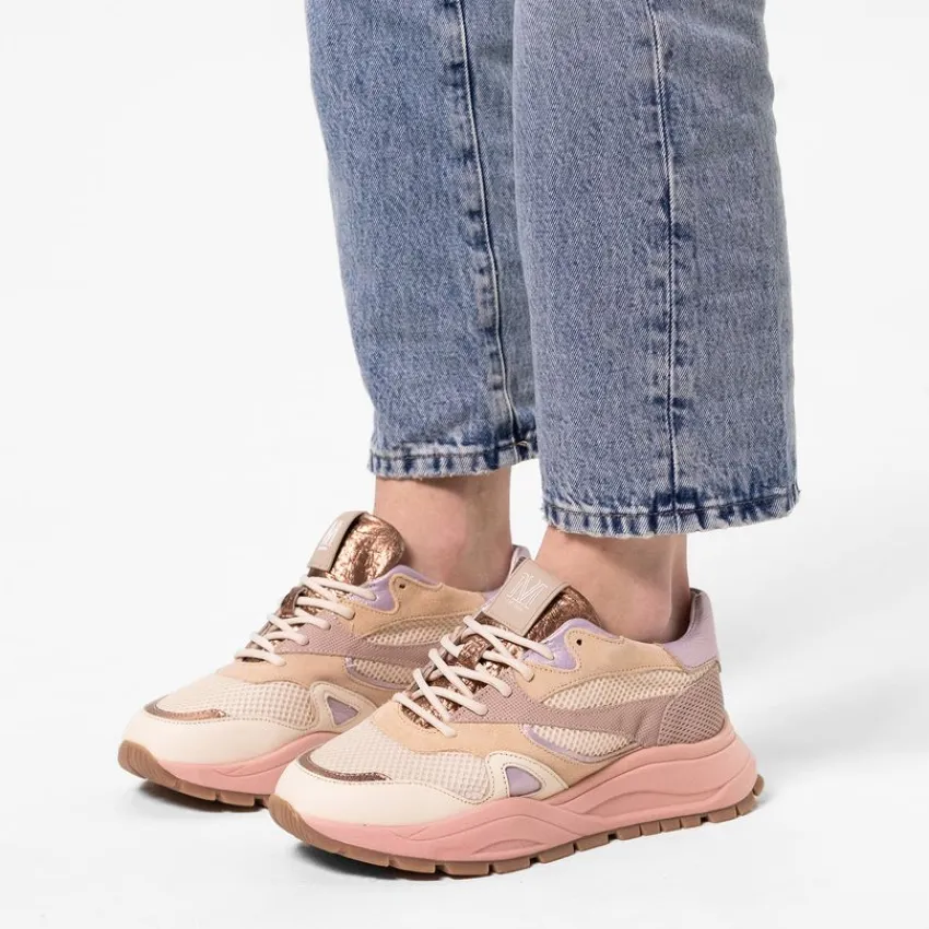 Manfield Beige sneakers met mesh en suède details^DAMES Sneakers