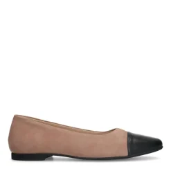 Manfield Beige suède ballerina's met zwarte neus^DAMES Loafers