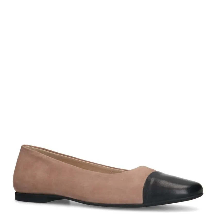 Manfield Beige suède ballerina's met zwarte neus^DAMES Loafers
